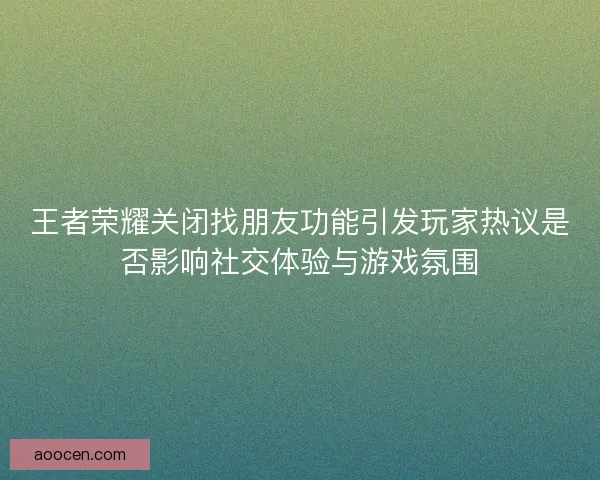 王者荣耀关闭找朋友功能引发玩家热议是否影响社交体验与游戏氛围